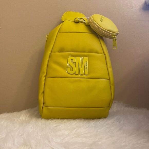 NWT Steve Madden Faux Leather (Bjaya) Backpack w/ AirPods pouch - Yellow - Picture 2 of 10